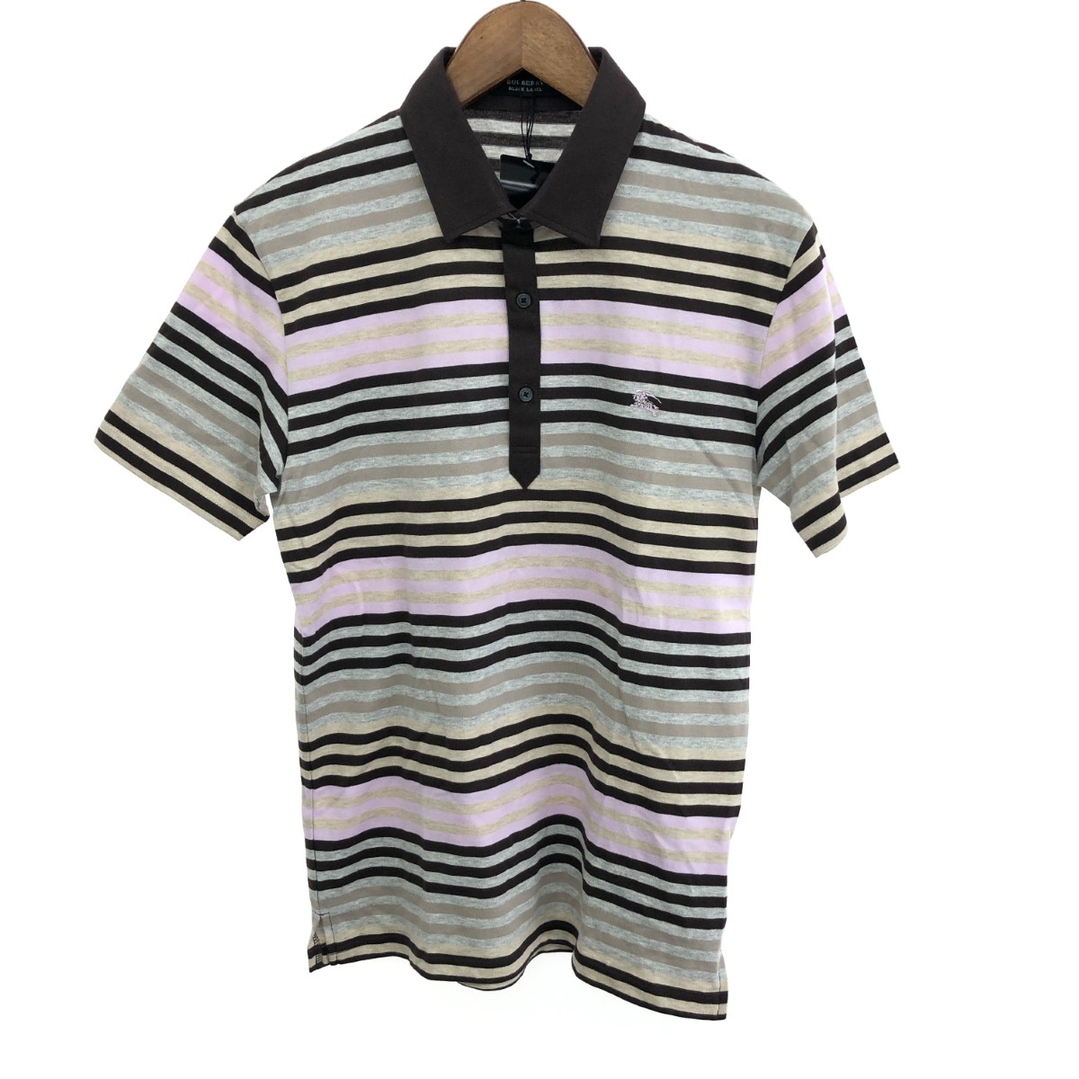 BURBERRY BLACK LABEL バーバリーブラックレーベル 半袖ポロシャツ 未使用品 サイズ:2 ボーダー/コットン ブラウン メンズ【中古】