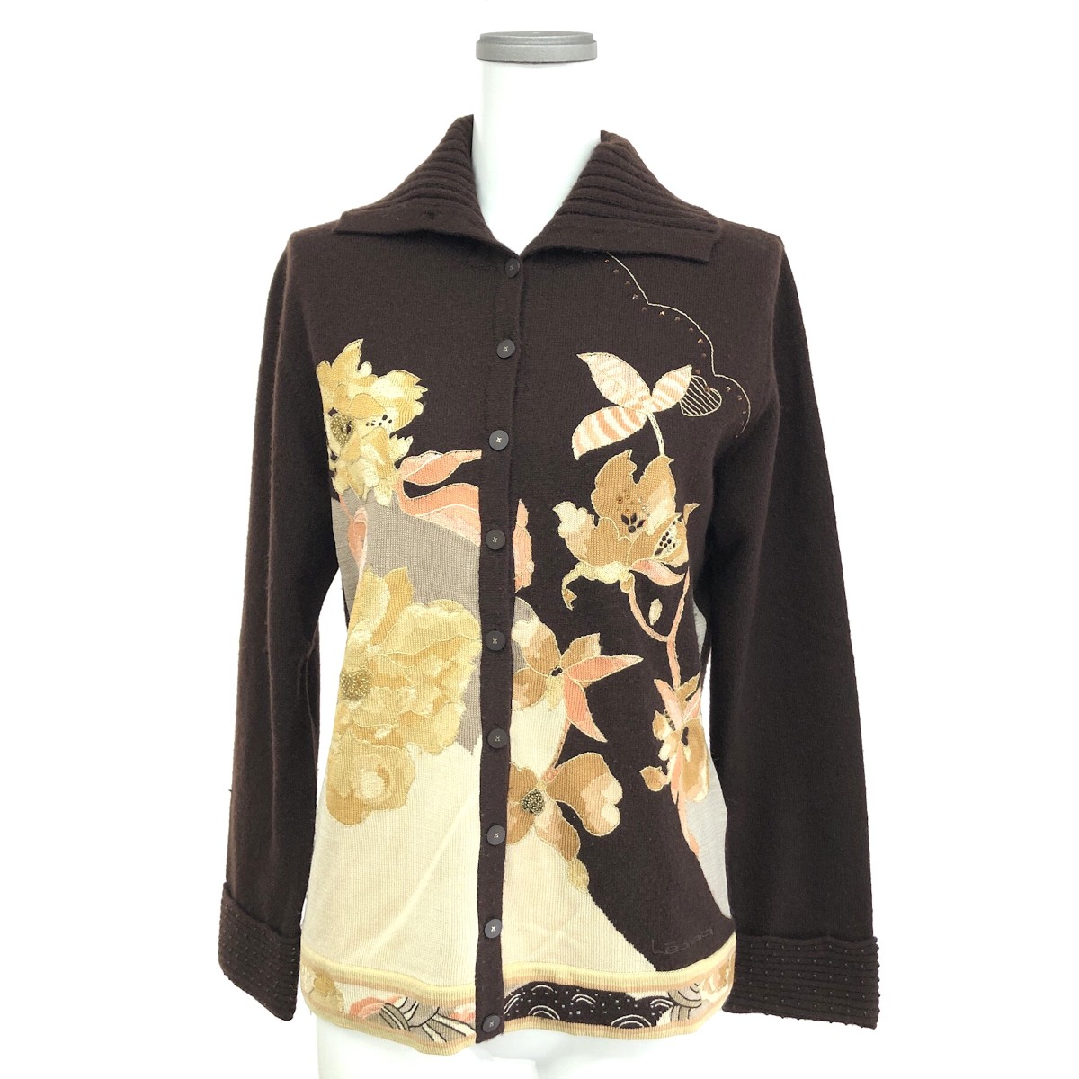 LEONARD レオナール カーディガン サイズ:L カシミヤ・シルク/花柄 カシミヤシルク ブラウン レディース【中古】