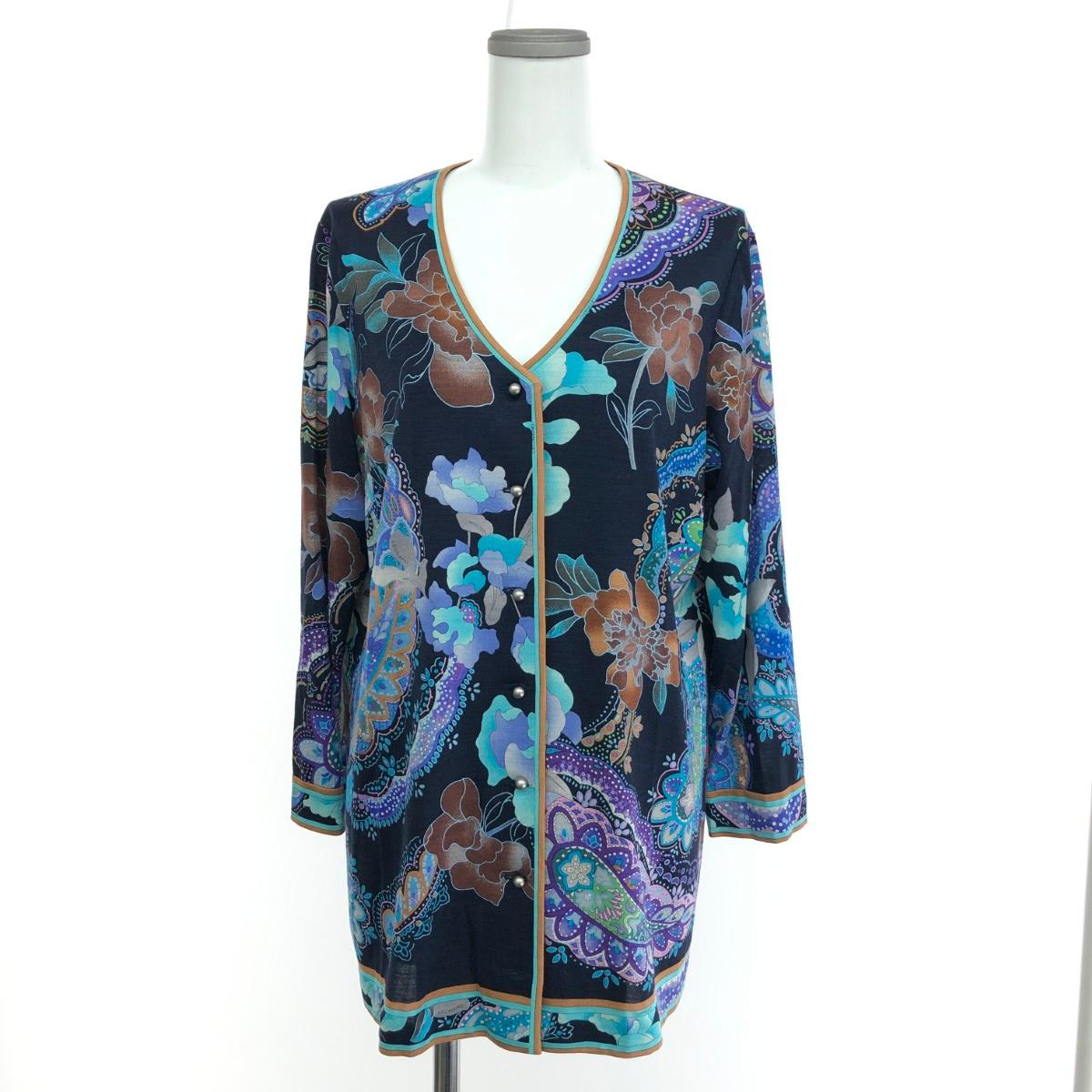 ★百貨店大売り出し客体商いもの★  LEONARD レオナール ロングジレー 好ましい 大きさ:LL 花柄/フェイクパールボタン   地絹羊毛 米国海軍 レディース【中古】