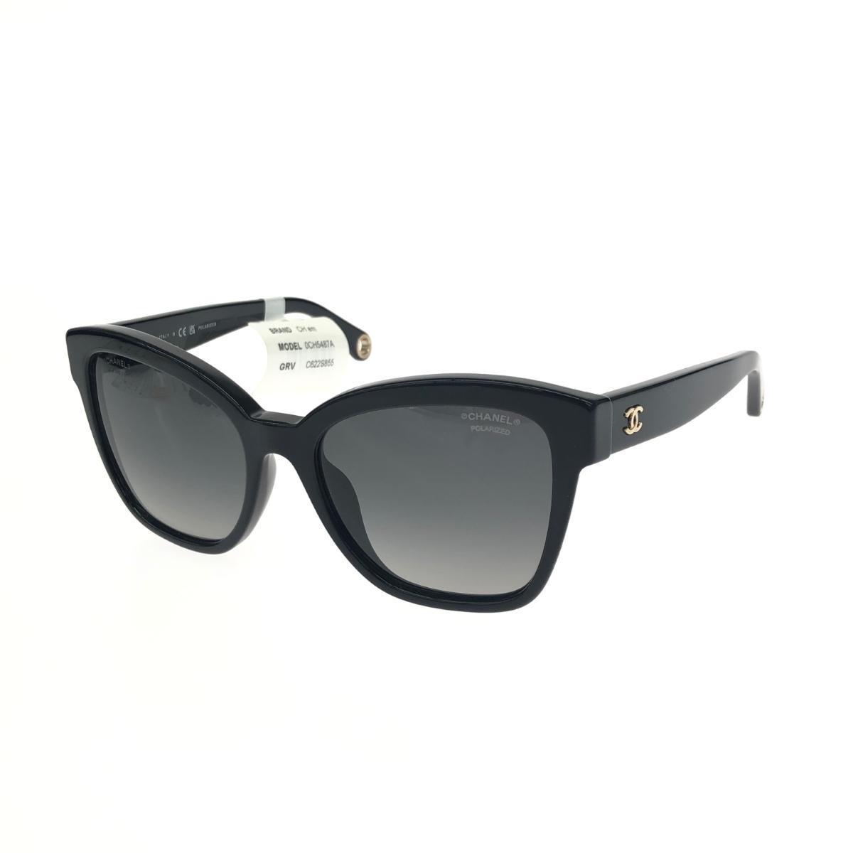 CHANEL シャネル サングラス 美品  ココマーク/チェーン付 5487   ブラック/ゴールドカラー レディース【中古】