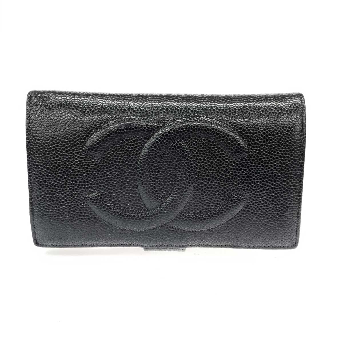 CHANEL シャネル 二つ折り財布 良好 ココマーク/キャビアスキン/カード付(5401460) ブラック レディース【中古】