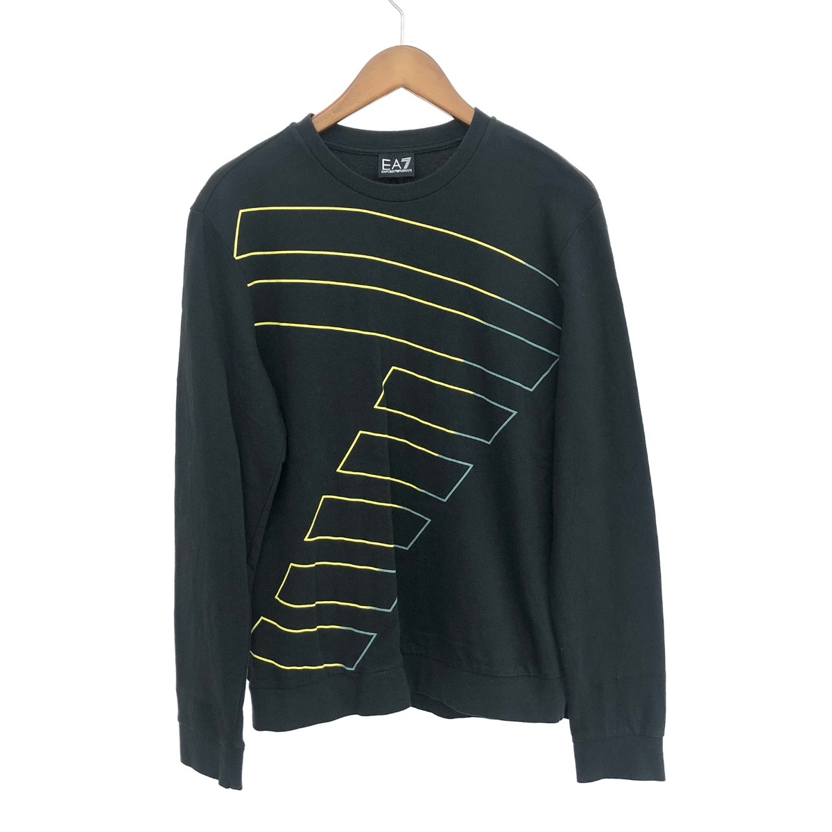 EA7 EMPORIO ARMANI イーエーセブンエンポリオアルマーニ 長袖カットソー 表記不明 フロントデザイン/コットン ブラック メンズ【中古】