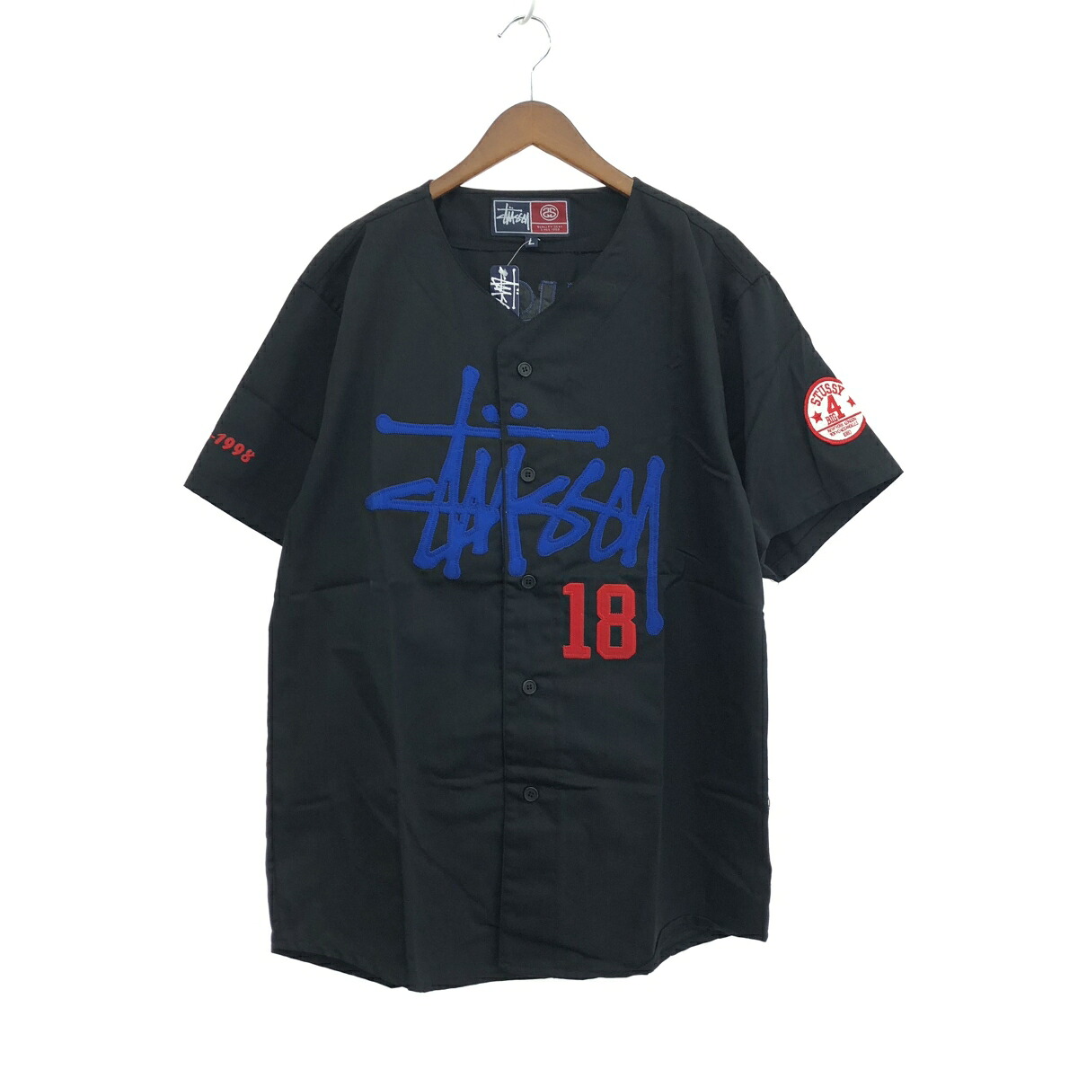 STUSSY ステューシー ベースボールシャツ 未使用品 サイズ:L 18周年/BIG 4/90ｓ～ ブラック メンズ【中古】