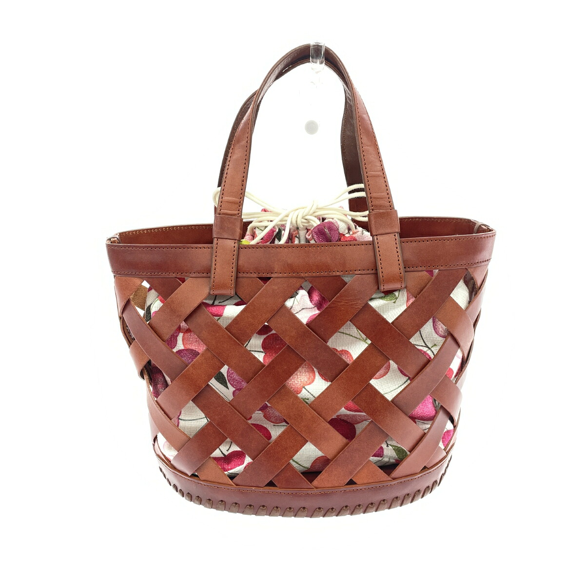 IBIZA イビサ トートバッグ 美品 サクランボ柄 メッシュレザー ブラウン レディース【中古】