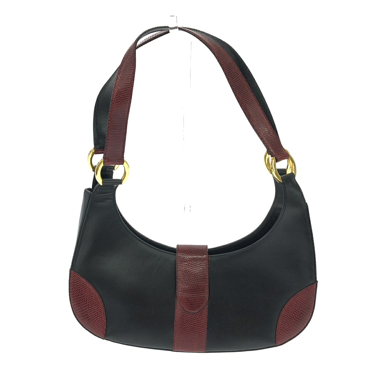 MOSCHINO モスキーノ トートバッグ ハート金具/リザード使用/レザー ブラック レディース【中古】