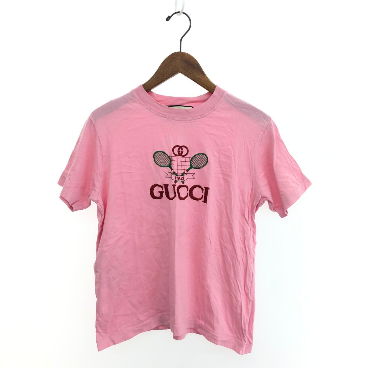 GUCCI グッチ 半袖カットソー サイズ:S ロゴ・テニス刺繍 580762 XJBHP ピンク レディース【中古】 17,325円