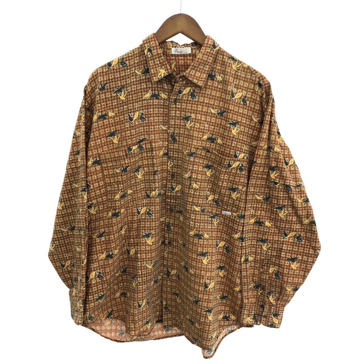 PAPAS パパス 総柄長袖シャツ サイズ:M ブラウン メンズ【中古】