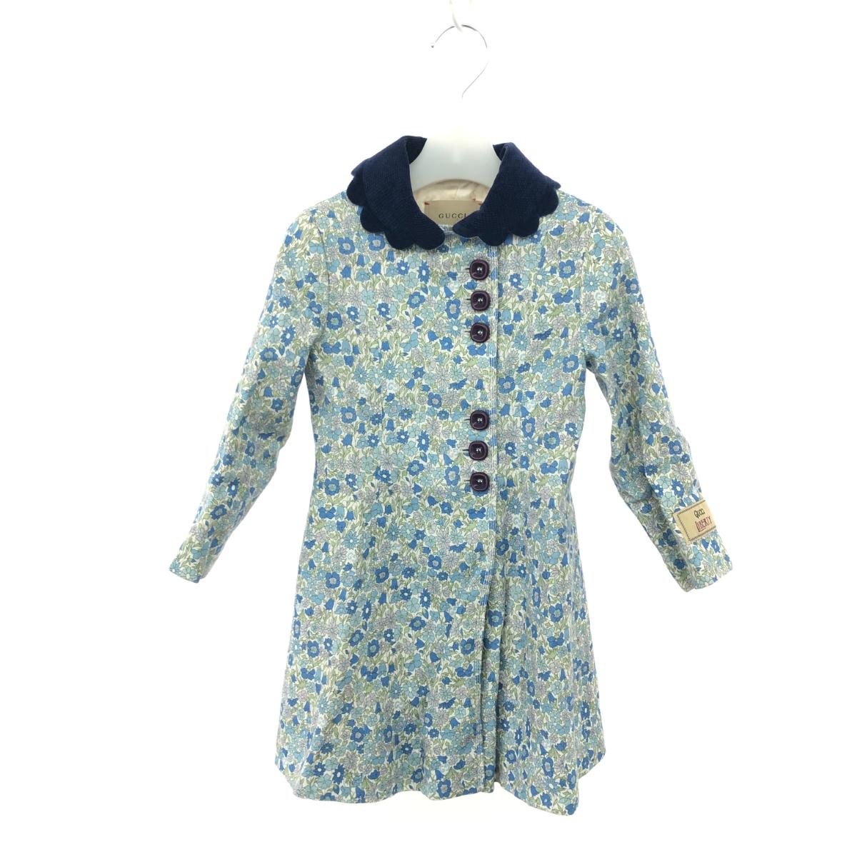 GUCCI×LIBERTY グッチ×リバティ 花柄ワンピース サイズ:4(110/56) スカラップ襟/コート リネン ブルー キッズ【中古】