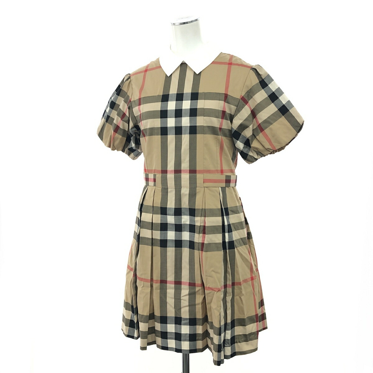 ★百貨店大売り出し客体商いもの★  BURBERRY LONDON バーバリーロンドン 襟付き添い人半袖衣裳 未当てはめる品 大いさ:12Y 152糎 ノバチェック柄 8040965   ベージュ キッズ【中古】