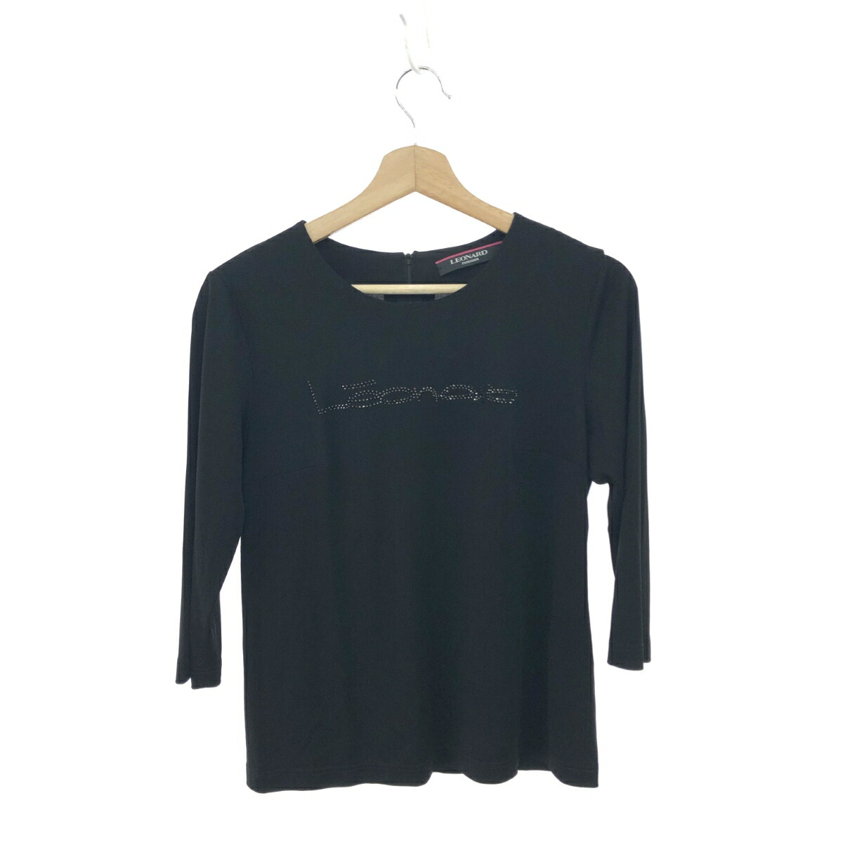 LEONARD レオナール 長袖カットソー 好ましい 大きさ:38 スワロフスキーかざり付ける    黒いこと レディース【中古】