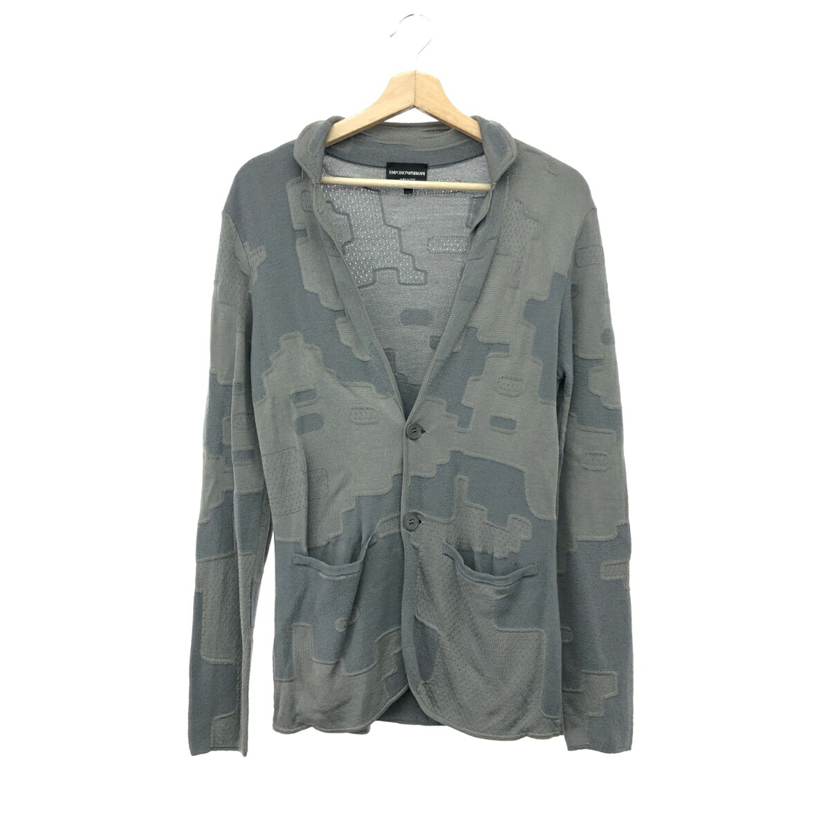 EMPORIO ARMANI エンポリオアルマーニ ニットジャケット 良好 サイズ:46 総柄 ブラック/グレー メンズ【中古】 9,438円