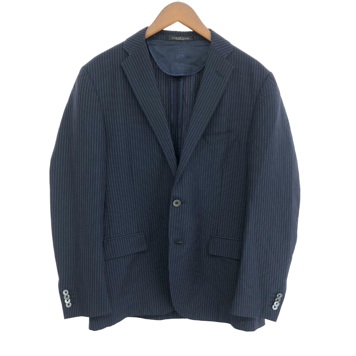 CORNELIANI コルネリアーニ ストライプ2Bテーラードジャケット サイズ:50 ウールモヘアシルク ネイビー メンズ【中古】|リサイクル ティファナ