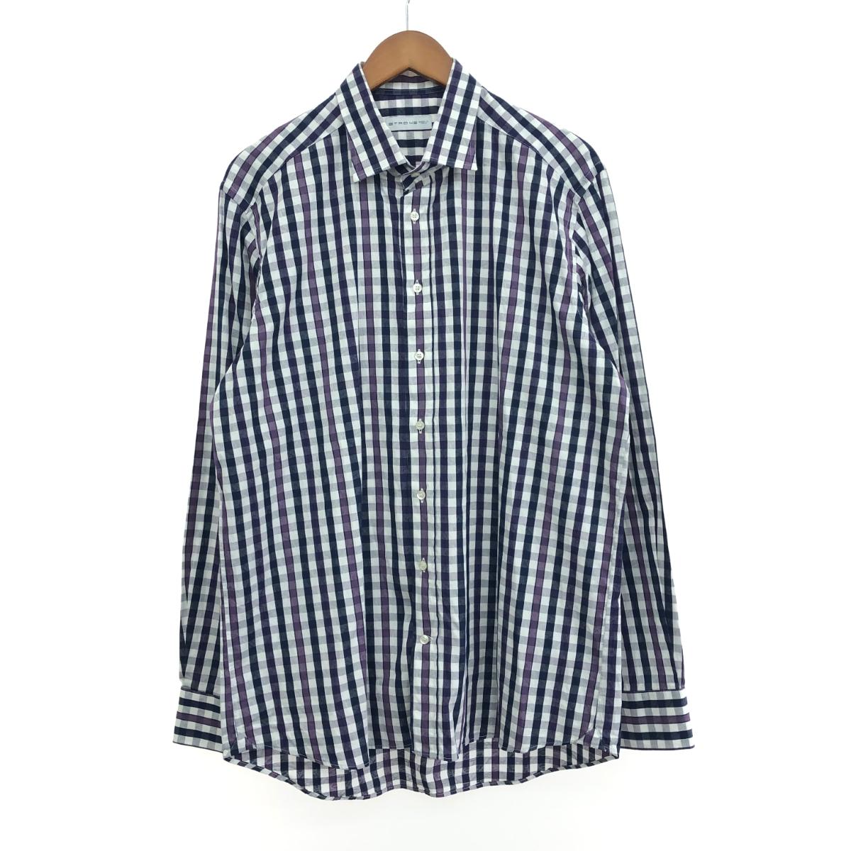 ETRO エトロ 長袖シャツ サイズ:42 ペイズリー×チェック/コットン/イタリア製 ホワイト/パープル/ネイビー メンズ【中古】