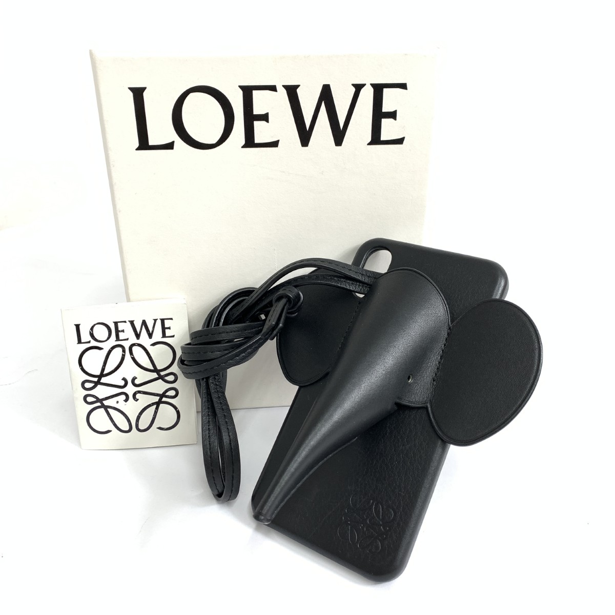 LOEWE ロエベ スマートフォンケース   エレファント/象/なめし革 iPhone x/xs   黒いこと レディース【中古】