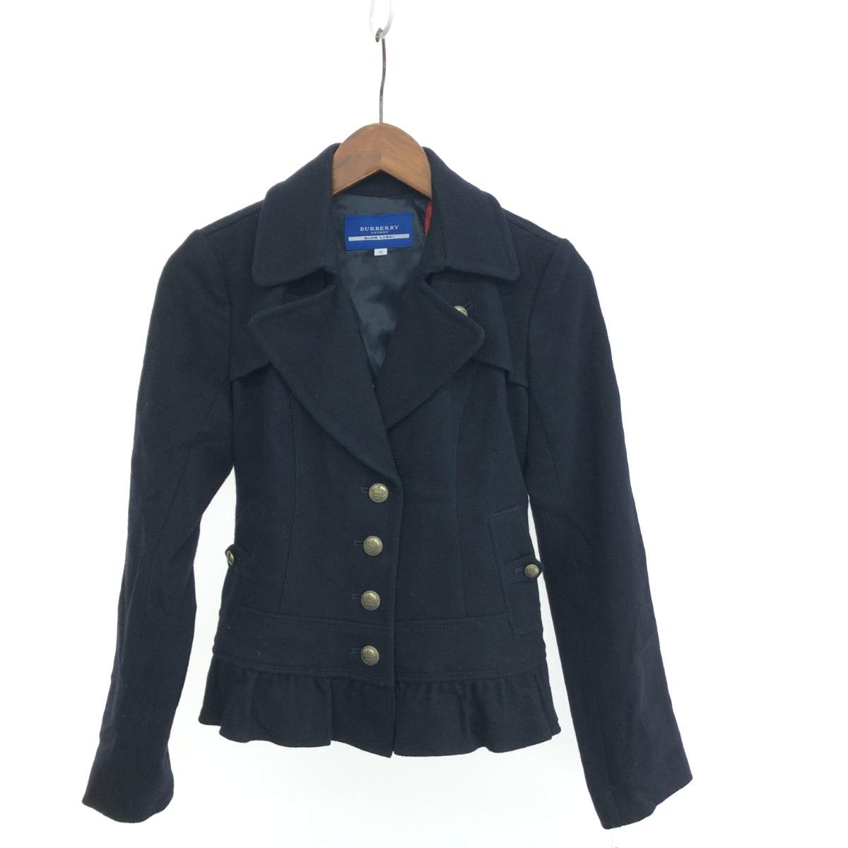 BURBERRY BLUE LABEL バーバリーブルーレーベル フリルシングルジャケット サイズ:38 金ボタン ウール/ナイロン ブラック レディース【中古】