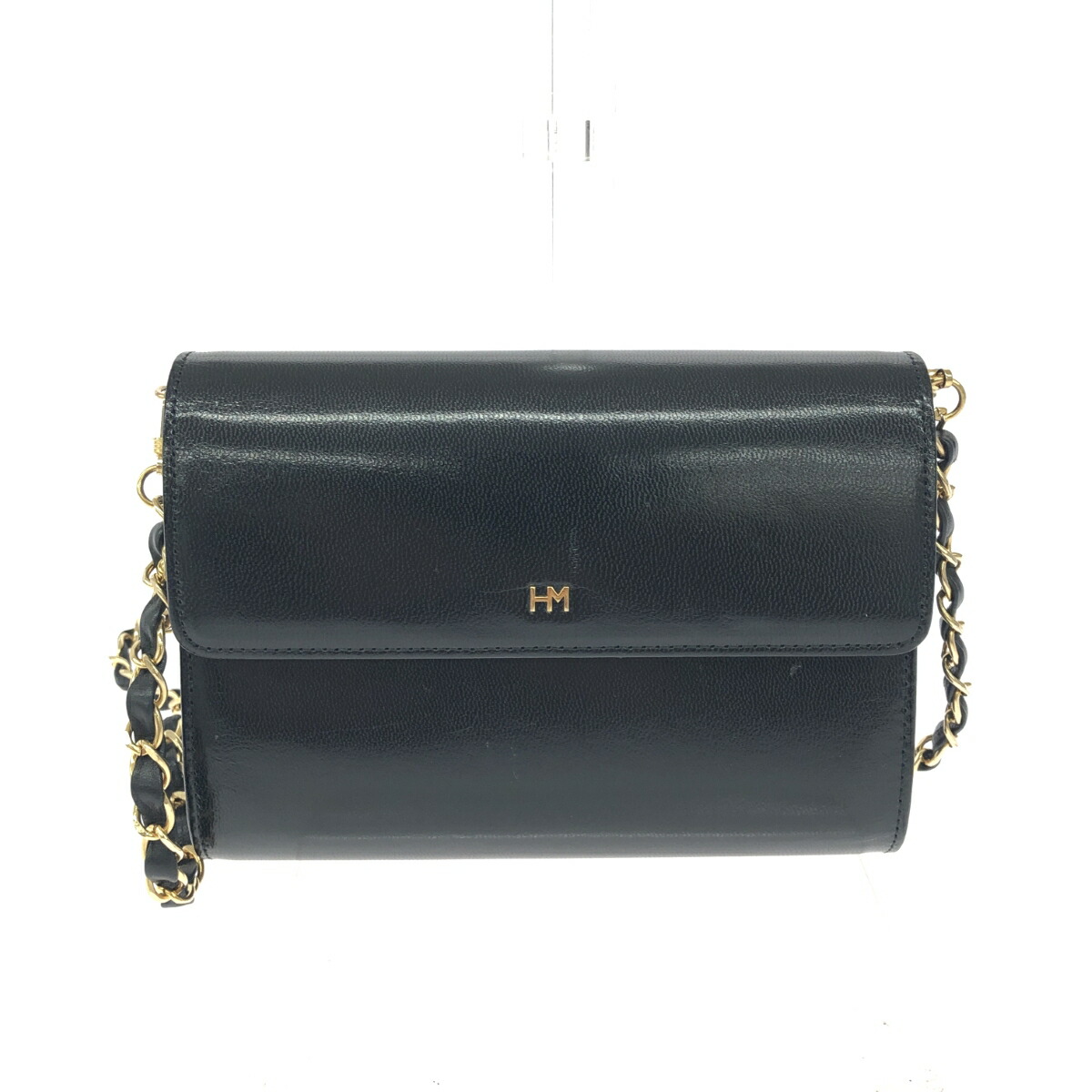 HANAE MORI ハナエモリ チェーショルダーバッグ HMロゴ/レザー ブラック レディース【中古】