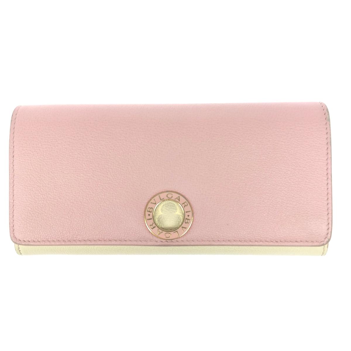 BVLGARI ブル小峡谷 二つ折り長がま口   なめし革    さくら色 レディース【中古】 財布・ケース-バッグ・小物・ブランド雑貨