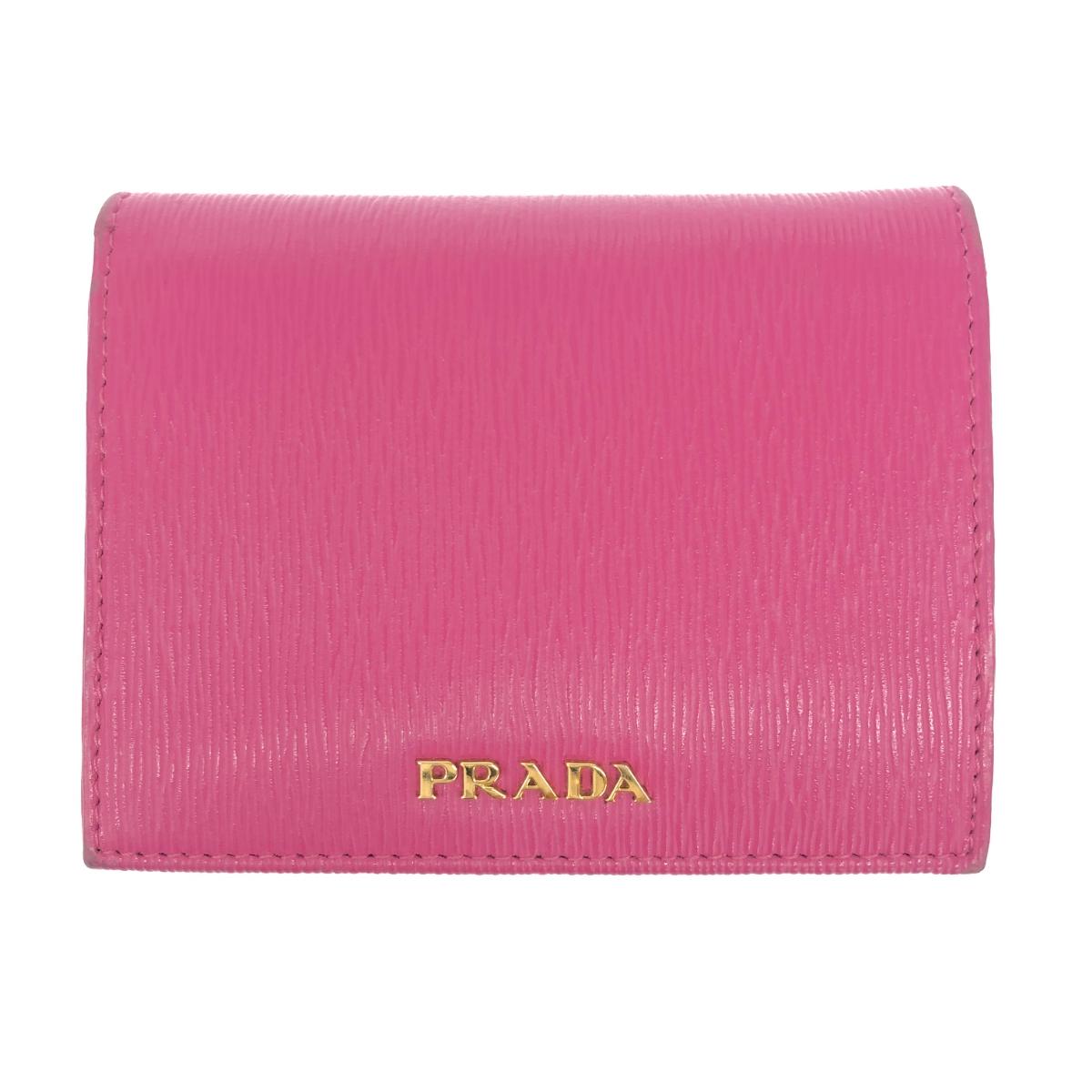PRADA プラダ 二つ折り紙入れ   なめし革 1MV204   サクラ色 レディース【中古】