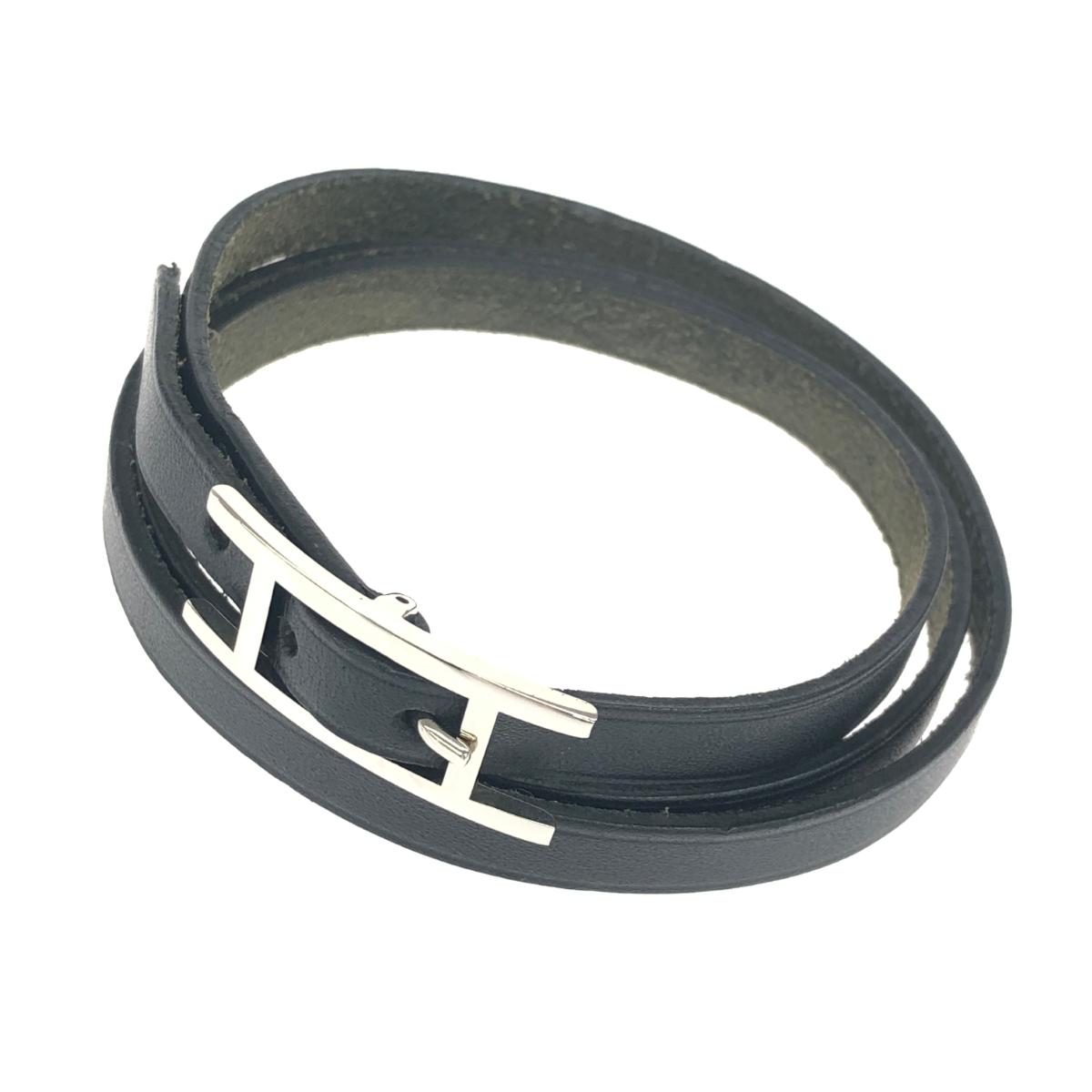 極美品 HERMES ブレスレット アピ3 バングル 三重巻き ブラック 黒 楽天市場】HERMES エルメス アピ3 レザー ブレスレット シルバー金具
