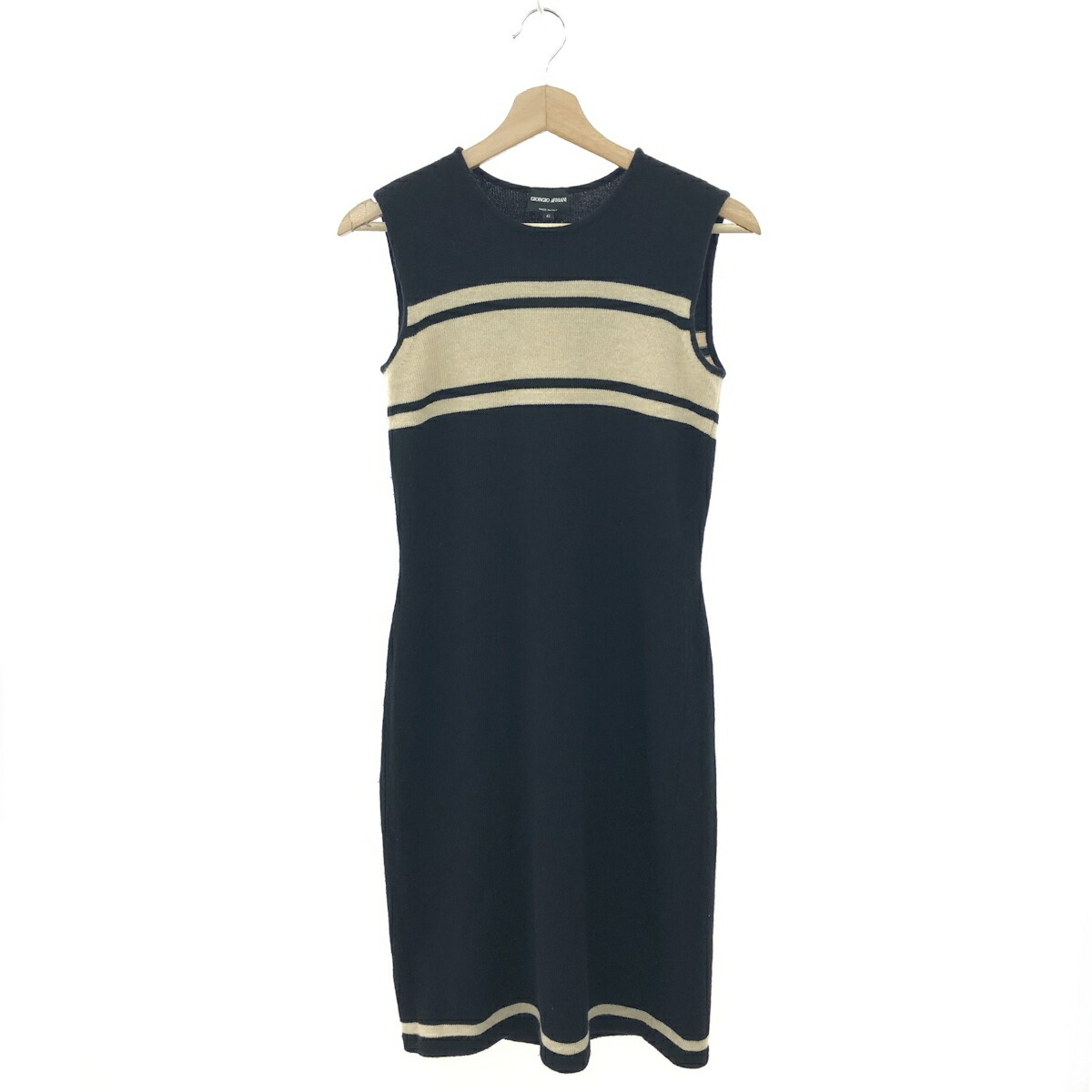 GIORGIO ARMANI ジョルジオアルマーニ ノースリーブニットワンピース サイズ:42 ウール/カシミヤ混 ブラック/ベージュ レディース【中古】|リサイクル ティファナ