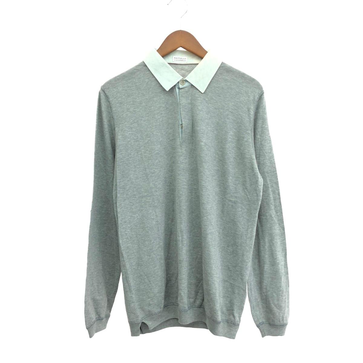 BRUNELLO CUCINELLI ブルネロクチネリ 襟切替ポロシャツ  サイズ:サイズ不明     グレー メンズ【中古】