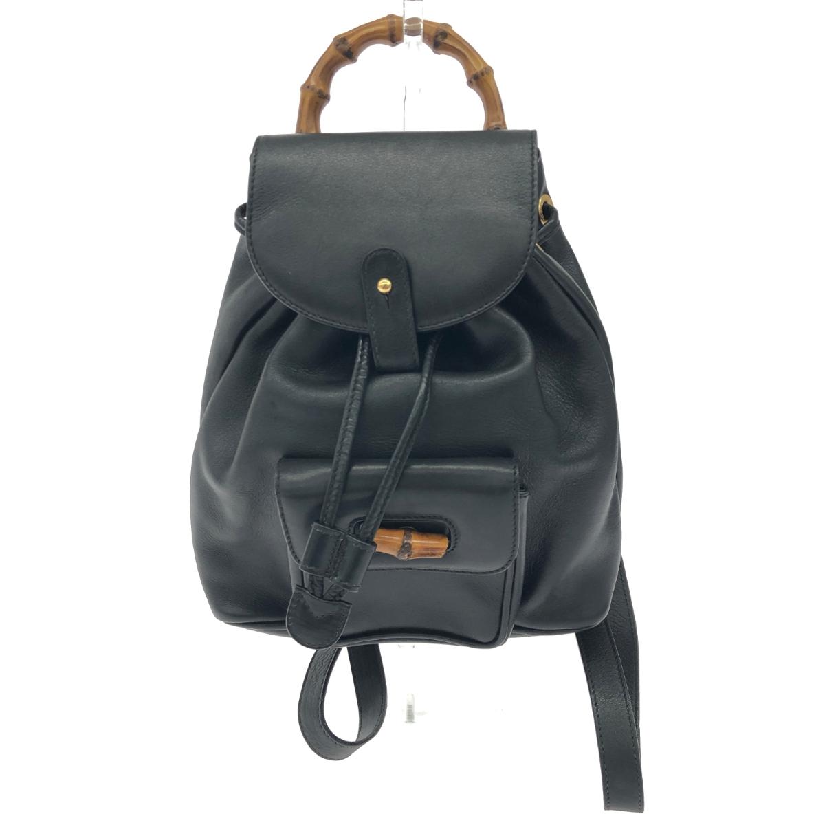 GUCCI グッチ オールドグッチ/ミニリュック 良好  バンブー/ターンロック/レザー/ブラック 003 1705 0030    【中古】