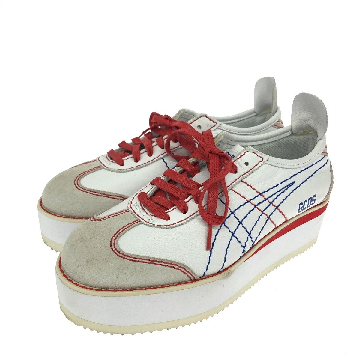 Onitsuka Tiger オニツカタイガー ×GCDS/プラットフォームスニーカー 表記サイズ:24cm レザー 1182A112 ホワイト レディース【中古】