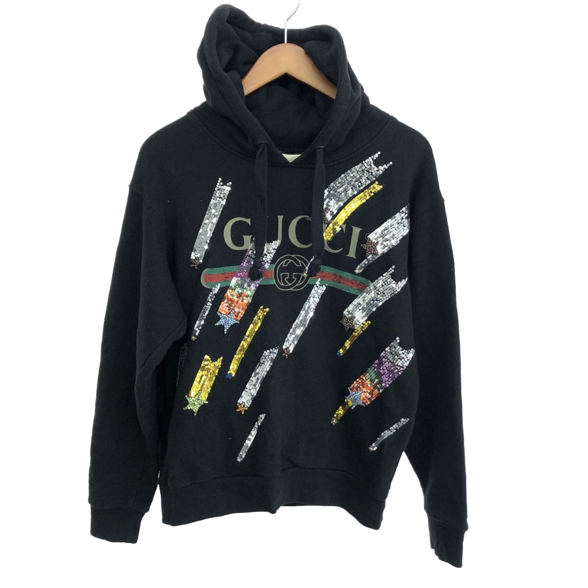 GUCCI グッチ ティーシャツパーカー 好ましい 大きさ:XXS シューティングはやりっ児/ロゴタイプ/スパンコール/XXS 469251 X9Y51   黒いこと メンズ【中古】