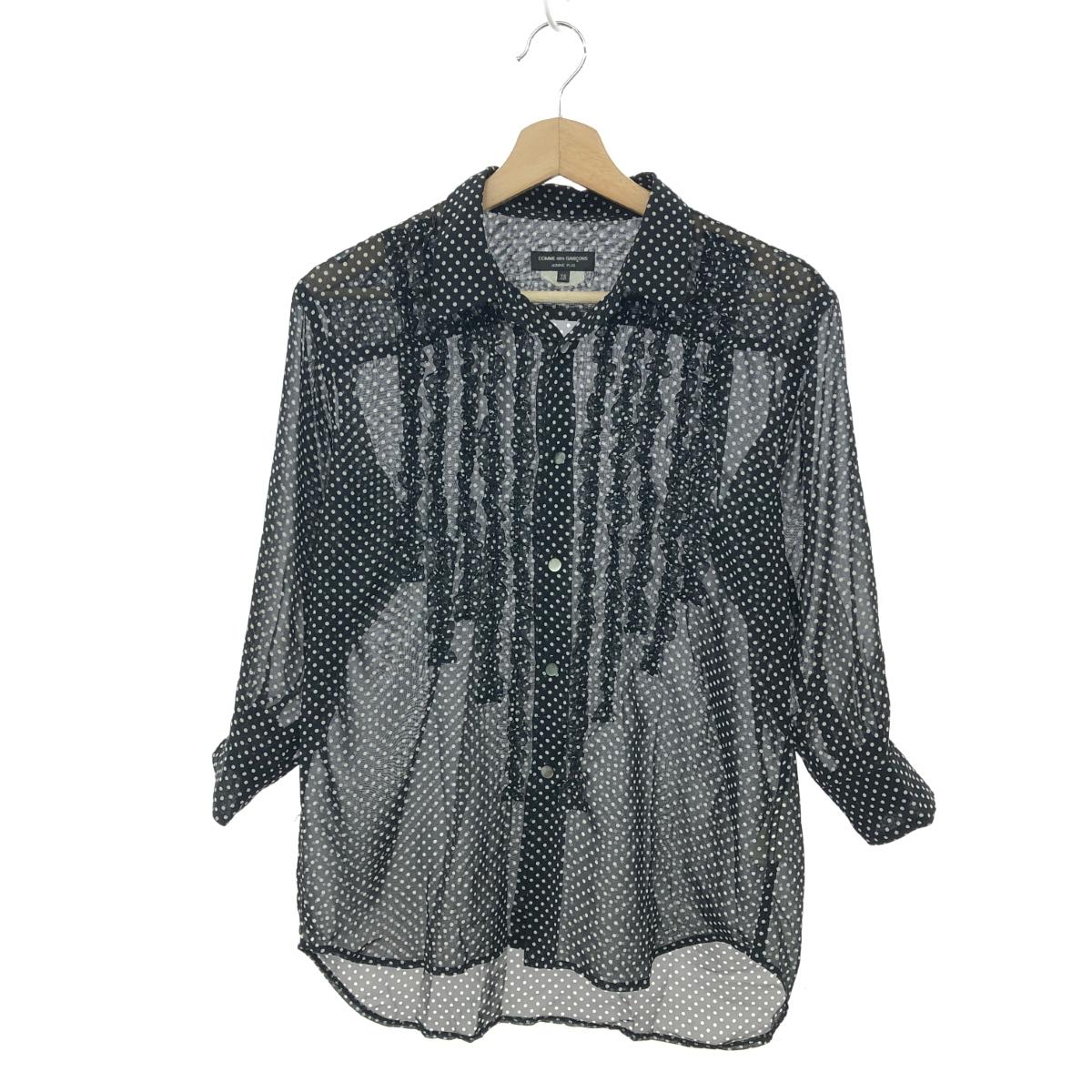 COMME des GARCONS コムデギャルソンオムプリュス フリルドットシア―シャツ サイズ:XS プアキング期 AD2012/PJ-B029 ブラック メンズ【中古】