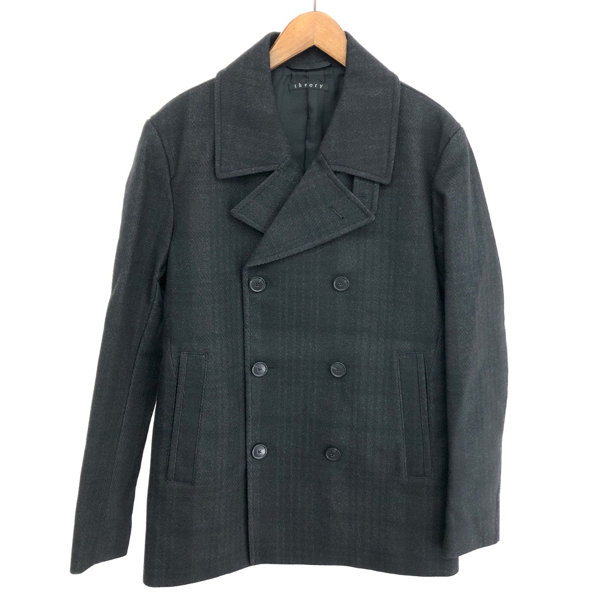 theory セオリー ピーコート サイズ:L 6B/タンカー/チェック ブラック/グレー メンズ【中古】