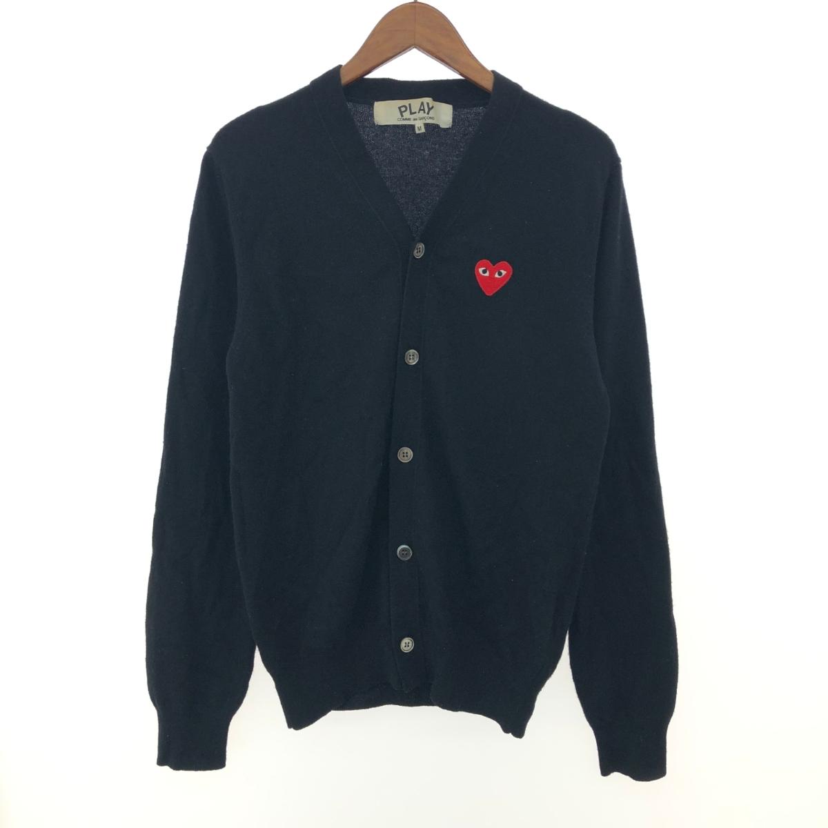 PLAY COMMEdesGARCONS プレイコムデギャルソン 長袖カーディガン ジャンク品 サイズ:M ウール100％ AZ-N008/AD2012 ブラック メンズ【中古】