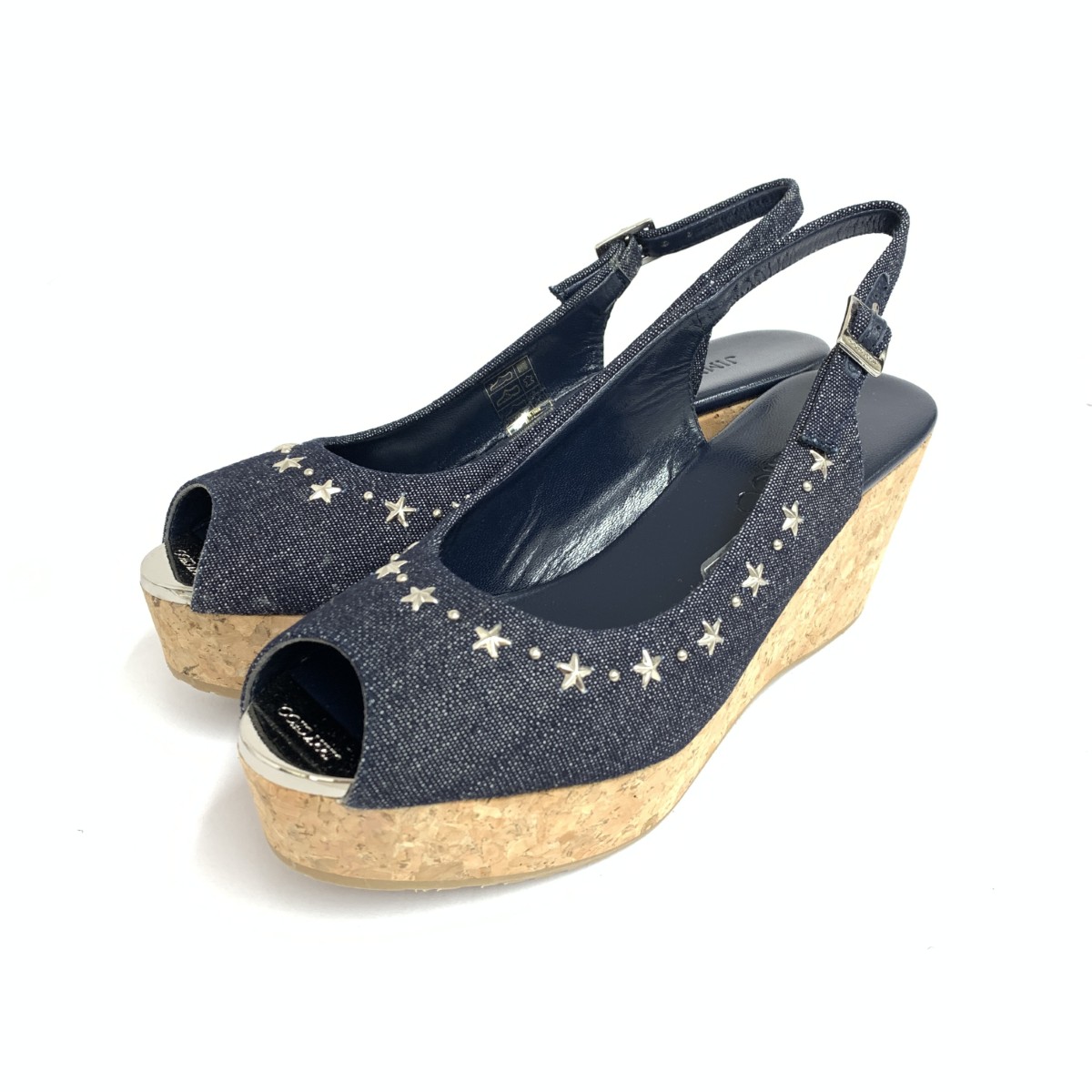 JIMMY CHOO ジミーチュウ サンダル/スタッズ×デニム 美品 表記サイズ:37     ネイビー レディース【中古】