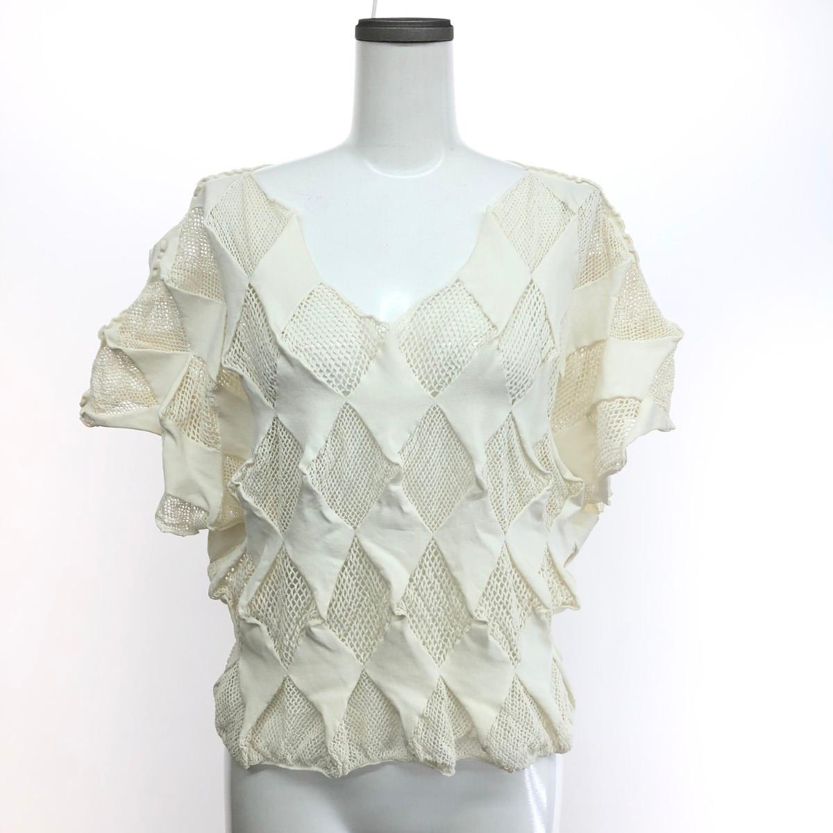 PLEATS PLEASE プリーツプリーズ メッシュカットソー 良好 サイズ:3 ダイヤ PP22LK943 ホワイト レディース【中古】
