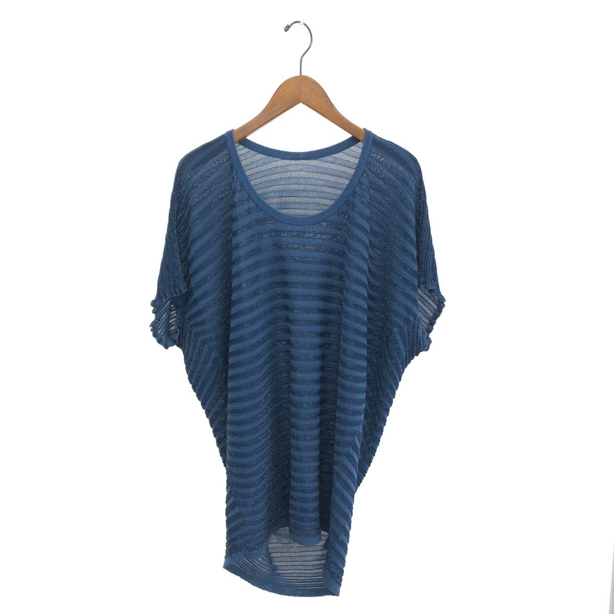 PLEATS PLEASE プリーツプリーズ チュニックカットソー サイズ:3 ボーダー/ラメ/ニット PP14-KK781 ネイビー レディース【中古】