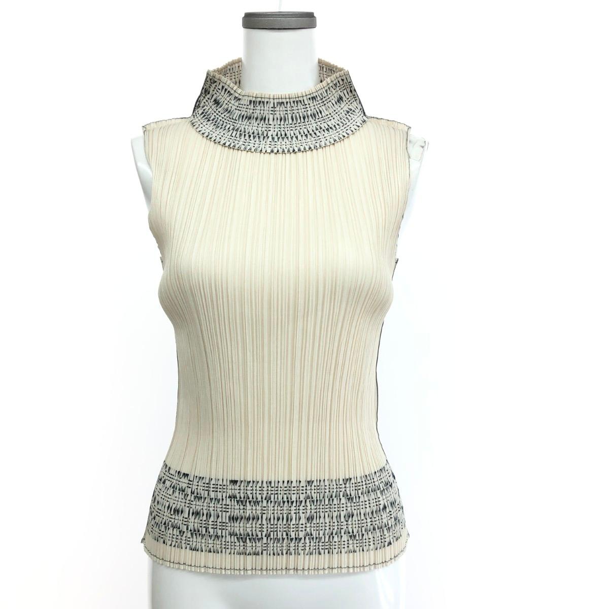 PLEATS PLEASE プリーツプリーズ ノースリーブカットソー 良好 サイズ:3 ハイネック PP73-JK601 ベージュ レディース【中古】
