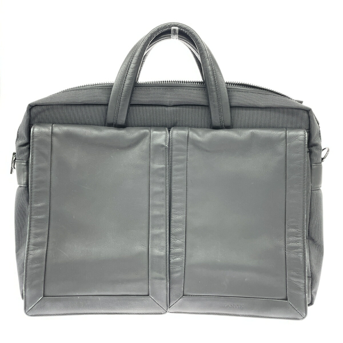 LANVIN ランバン 2WAYビジネスバッグ ナイロン×レザー ブラック メンズ【中古】