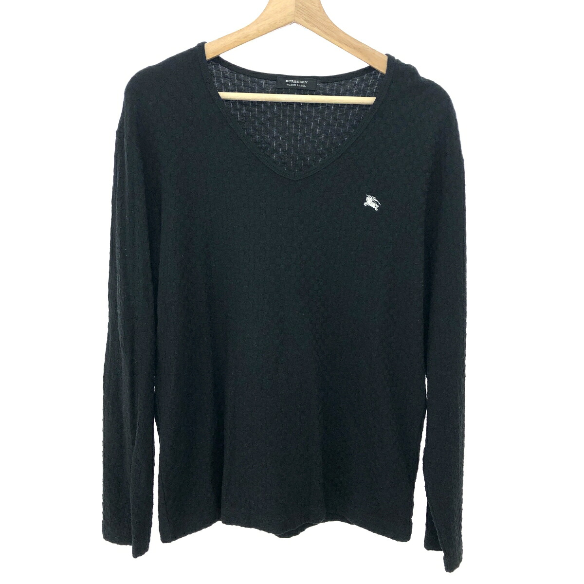 BURBERRY BLACK LABEL バーバリーブラックレーベル 長袖Vネックカットソー 良好 3 コットン100％ イントレチャート ブラック メンズ【中古】