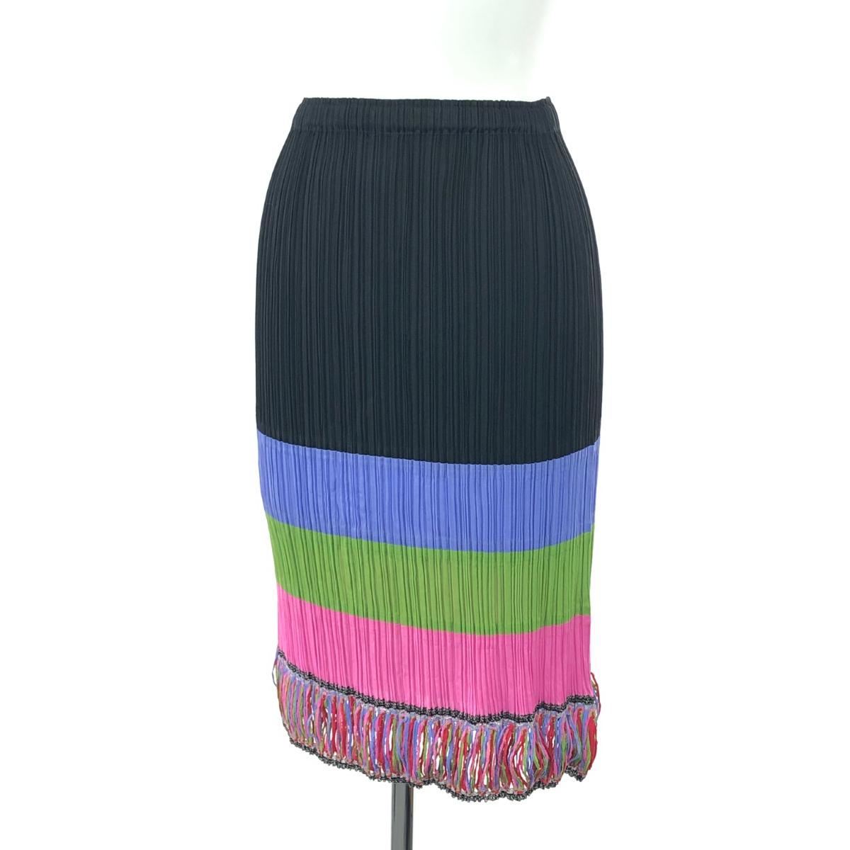 PLEATS PLEASE プリーツプリーズ カラフルフリンジプリーツスカート 美品 サイズ:1 PP71-J6615 ブラック/マルチカラー レディース【中古】