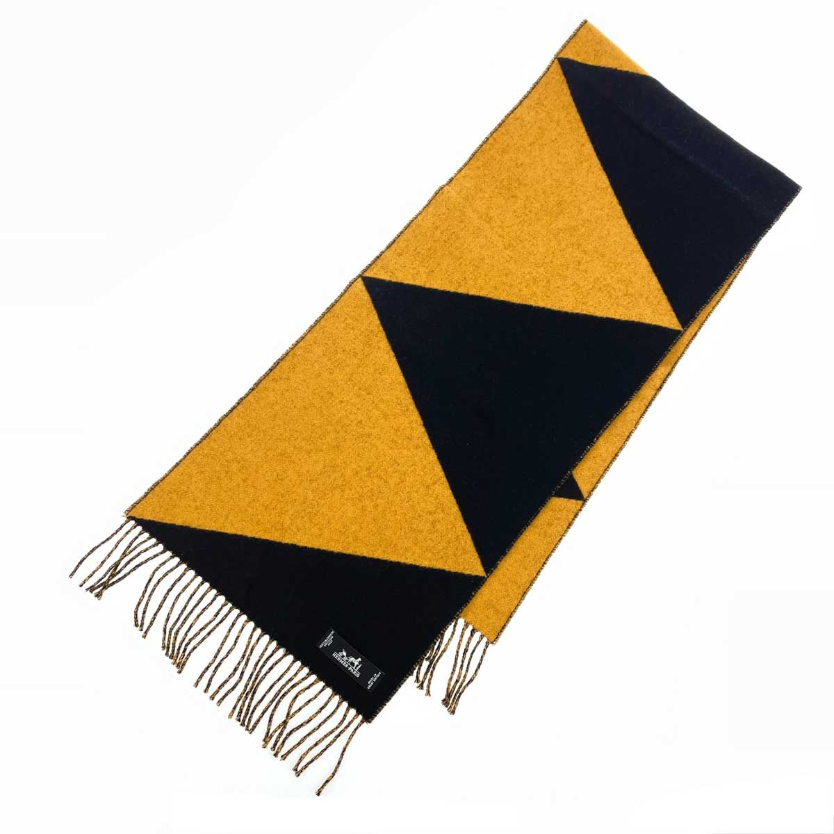 HERMES エルメス えり巻き/カザック 美品  カシミール100％    黒いこと/オレンジ色 ユニ一発やる【中古】