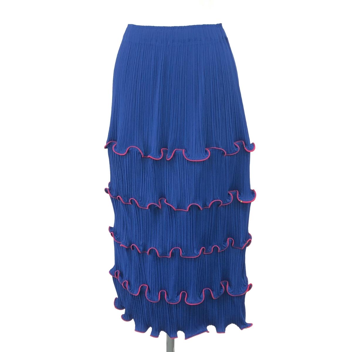 ISSEY MIYAKE FETE イッセイミヤケフェット プリーツティアードスカート 良好 サイズ:02 フリル/ロング IF44FG708 ブルー レディース【中古】