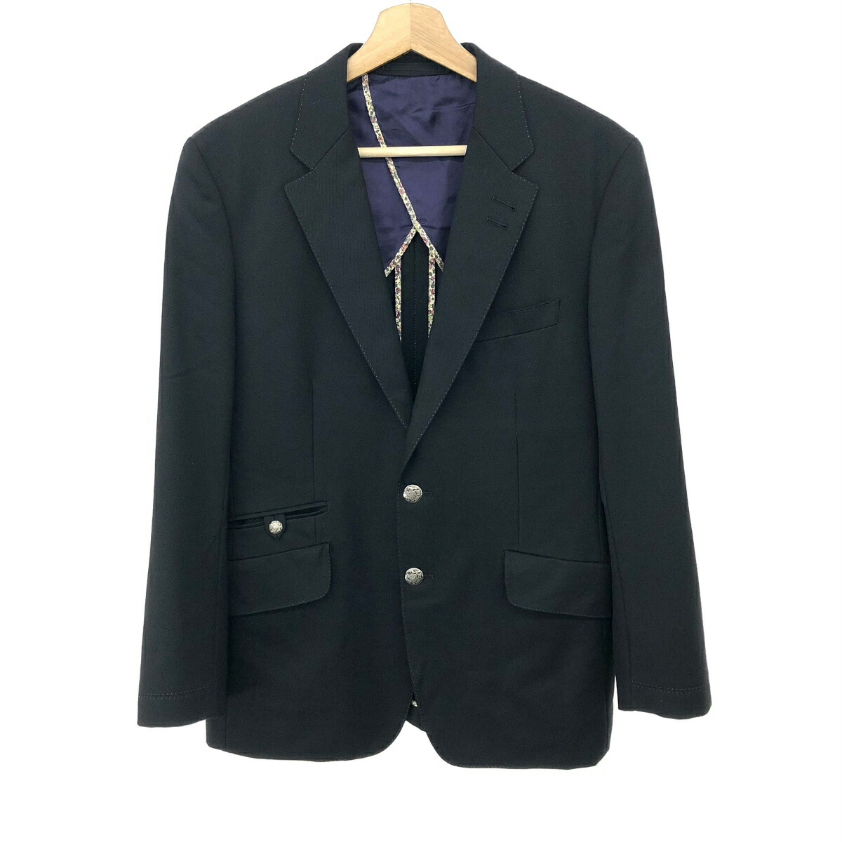 Paul Smith ポールスミス 2Bテーラードジャケット サイズ:96/84/170 銀釦/ステッチデザイン ブラック メンズ【中古】