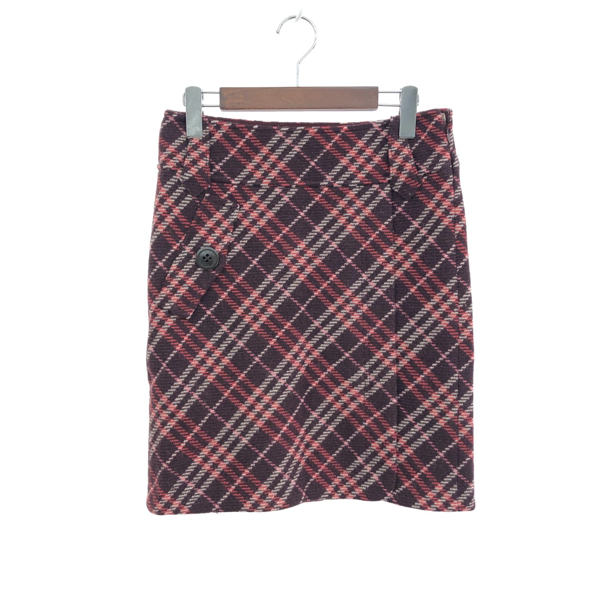 BURBERRY BLUE LABEL バーバリーブルーレーベル ツイードミニスカート 良好 サイズ:38 チェック ウール ボルドー レディース【中古】