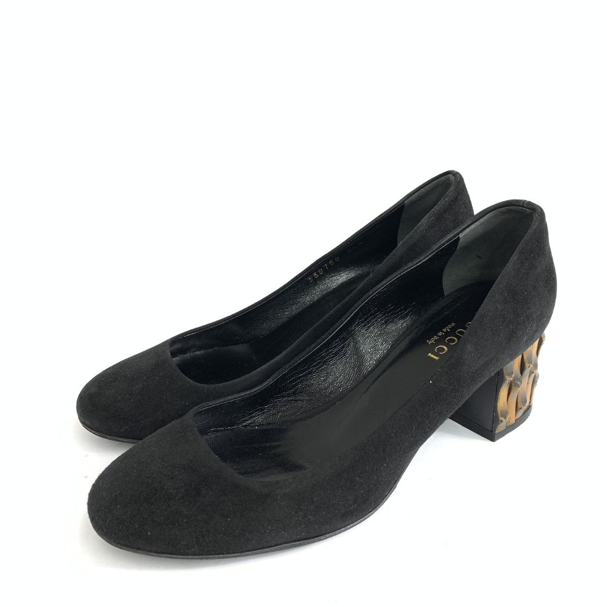 GUCCI グッチ パンプス 良好 表記サイズ:34 1/2 スエード/バンブーヒール/ラウンドトゥ ブラック レディース【中古】