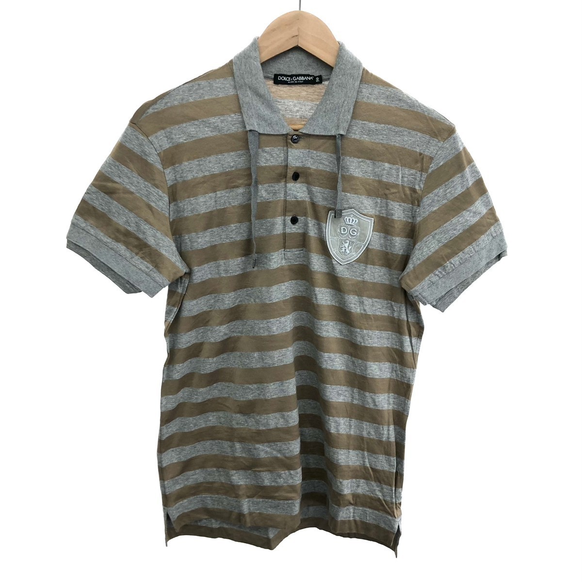 DOLCE&GABBANA ドルチェ&ガッバーナ ボーダーワッペンポロ サイズ:50 グレー/ブラウン メンズ【中古】