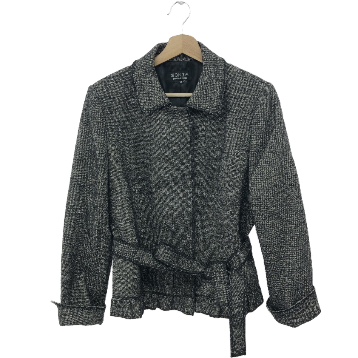 SONIA RYKIEL ソニアリキエル 裾フリルジャケット 良好 大きいサイズ:48 ウールシルク ブラック レディース【中古】