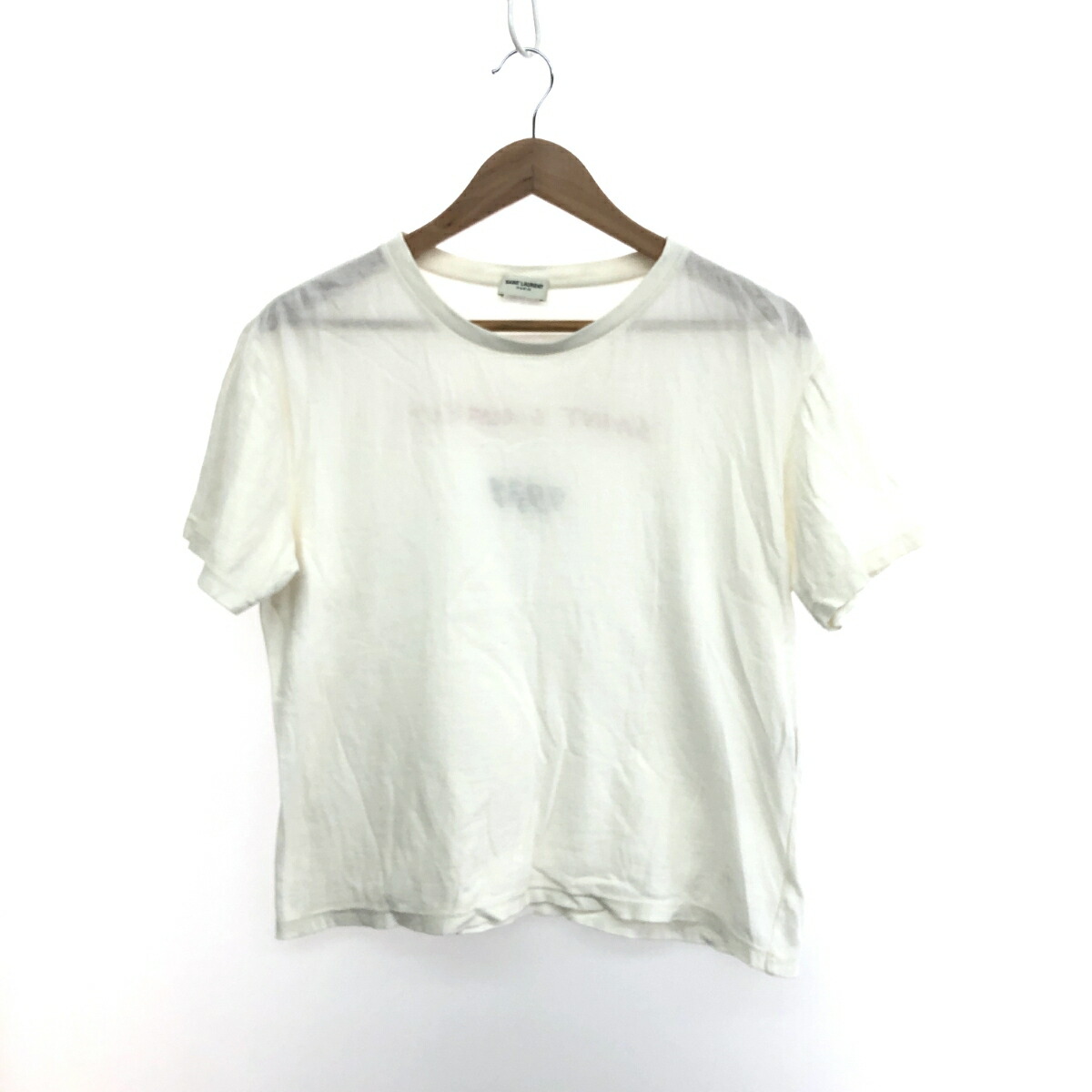 SAINT LAURENT PARIS サンローランパリ バックロゴカットソー サイズ:S Tシャツ ホワイト レディース【中古】