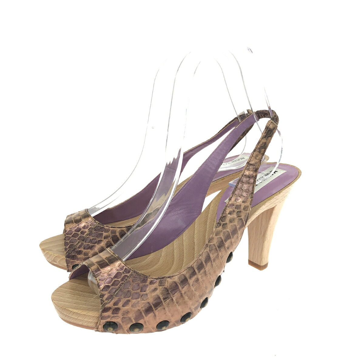 MANOLO BLAHNIK マノロブラニク サンダル 新品同様 表記サイズ:37 パイソン型押しレザー ピンク レディース【中古】