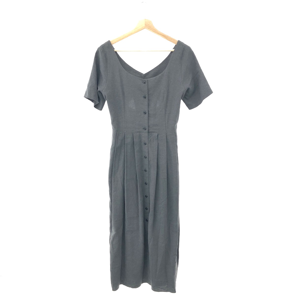 archi アーキ ROBINIA ONEPIECE 好ましい 大きさ:S 半袖衣装/地絹リネン/必要経費39800円   絹×麻 薄墨色 レディース【中古】