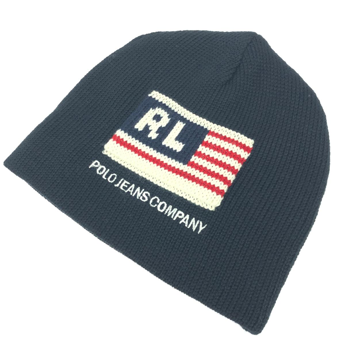 POLO JEANS CO. ポロジーンズカンパニー ニットキャップ 良好 ロゴ刺繍/星条旗/アクリル×ウール ブラック ユニセックス【中古】