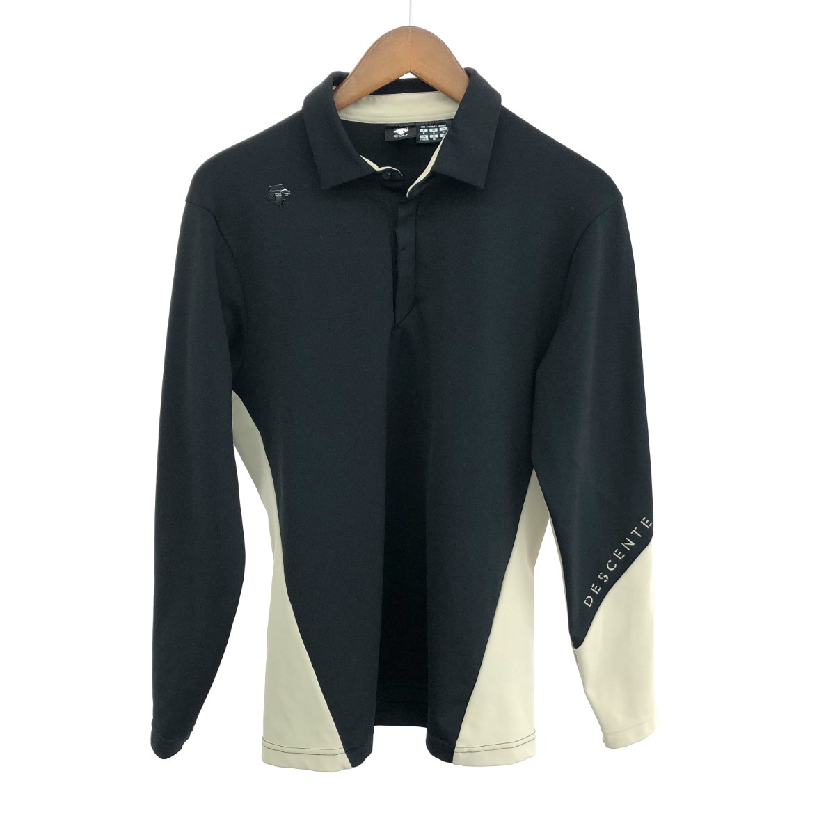 DESCENTE デサント ゴルフウェア M スペクタースムースストレッチ　長袖 切り替え 冬用 DGMUJB10 ブラック/ゴールドカラー メンズ【中古】